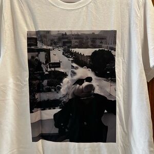 White Graphic Tee with Black & Gray Photo Print